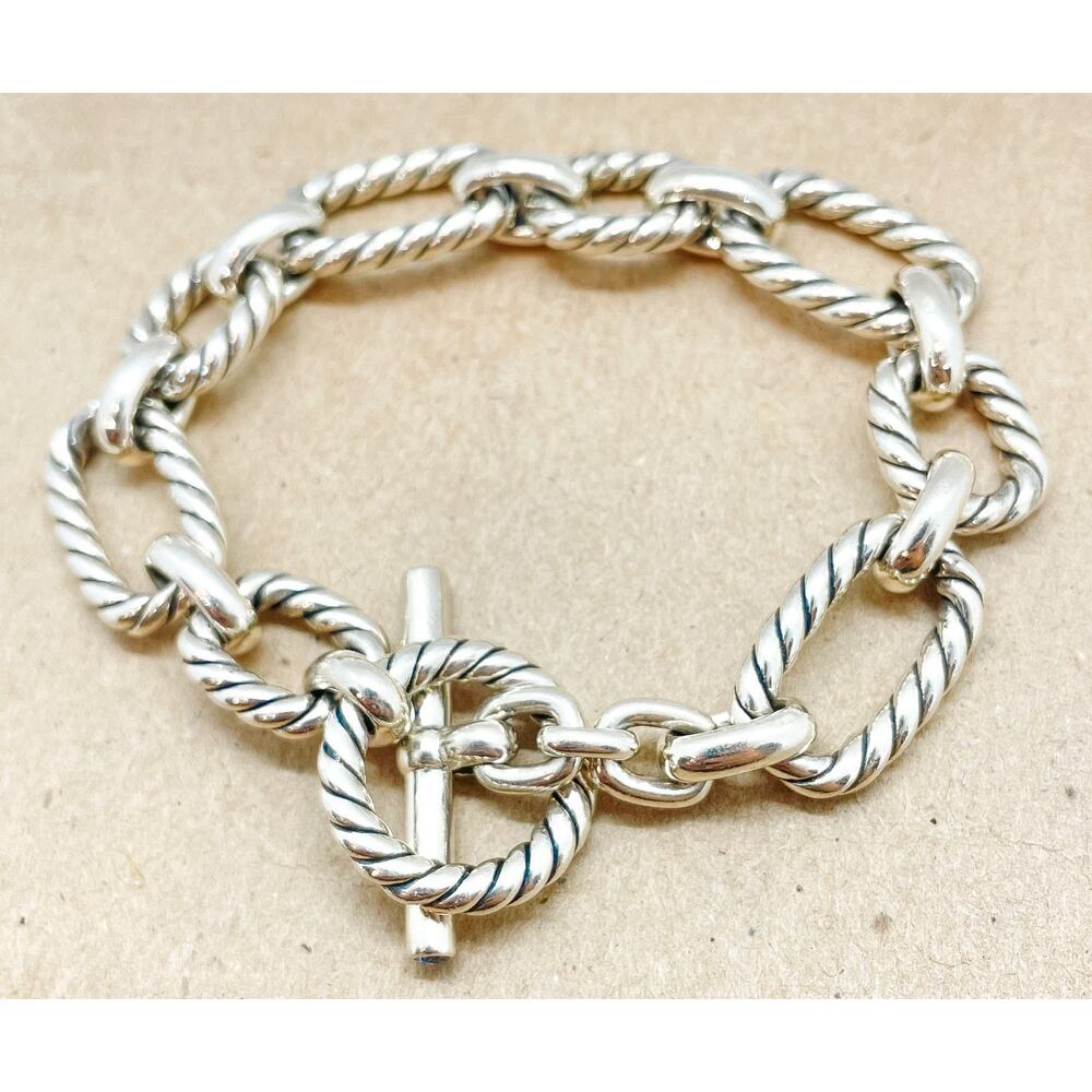 David Yurman Cushion Link Toggle Bracelet Sterling Silver Blue Sapphires 7.25" - Picture 10 of 16